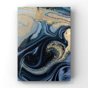 Blue Gold Contemporary Luxury Abstract Art Print